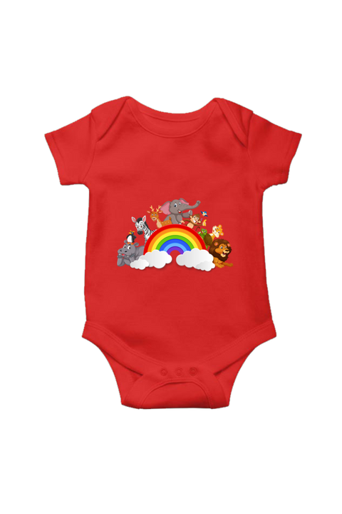Rainbow Animals Red Rompers for Baby