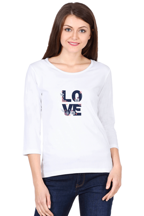 Valentine's Day Love Full Sleeve T-Shirt for Women - White