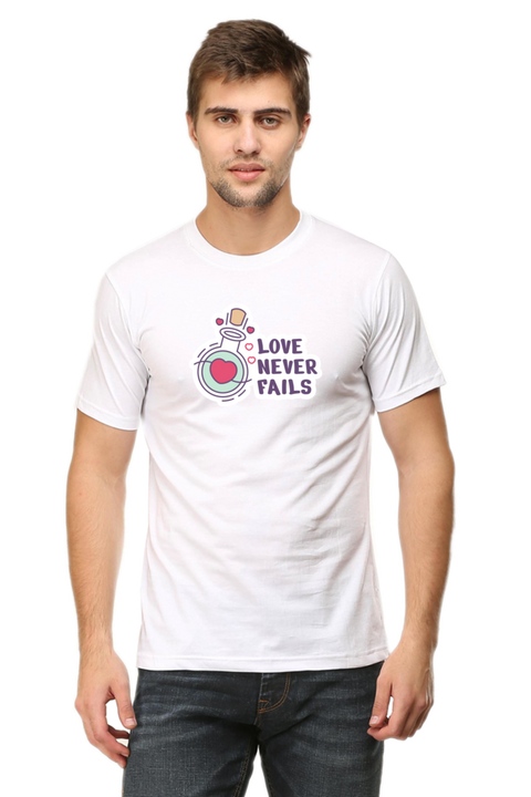 Love Never Fails Valentine's Day T-shirt for Men - White