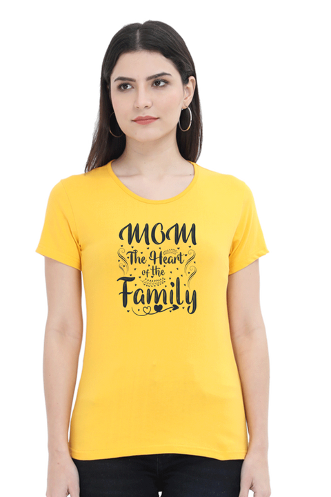 Mom the Heart of the Family Golden Yellow T-Shirt for Women