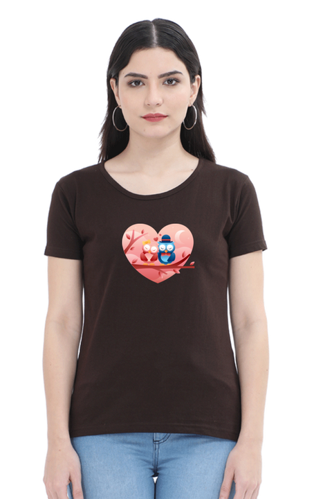 Owls in Love Valentine T-Shirt for Women - Coffee Brown