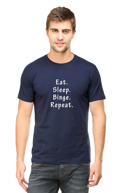 Navy Blue Eat, Sleep, Binge, Respect T-Shirt for Men
