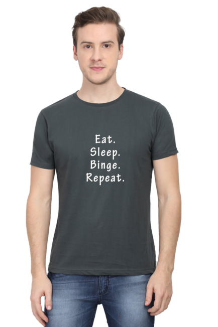 Steel Grey Eat, Sleep, Binge, Respect T-Shirt for Men
