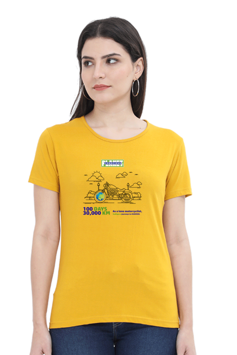 Sadhguru Journeys to Save Soil T-shirt for Women - Mustard Yellow
