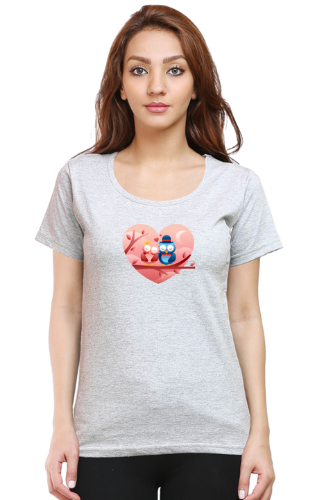 Owls in Love Valentine T-Shirt for Women - Grey 