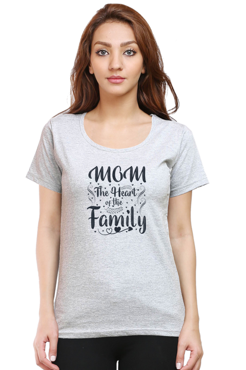 Mom the Heart of the Family Grey Melange T-Shirt for Women