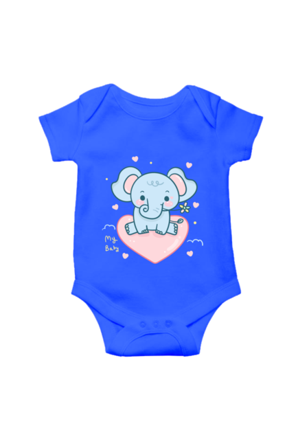 Baby Elephant on the Heart Royal Blue Rompers for Baby