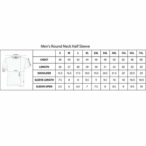 Save Our Soil T-shirt for Men Size Chart