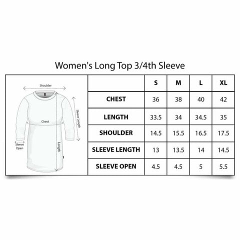 Valentine's Rose Full Sleeve T-Shirt for Women Size Chart