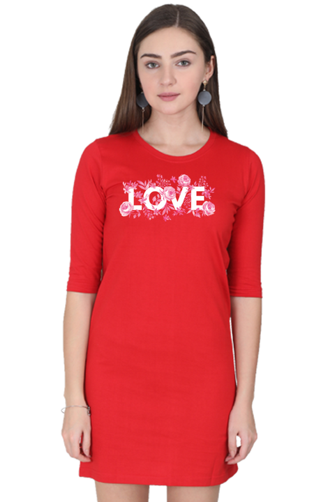 Love Roses Red Long Cotton T-shirt for Women
