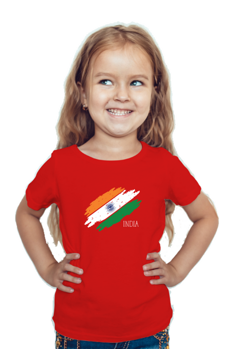 Indian Flag T-Shirt for Girls - Red