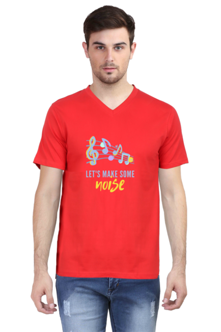 Red Lets Make Some Noise V-Neck T-Shirt for Men