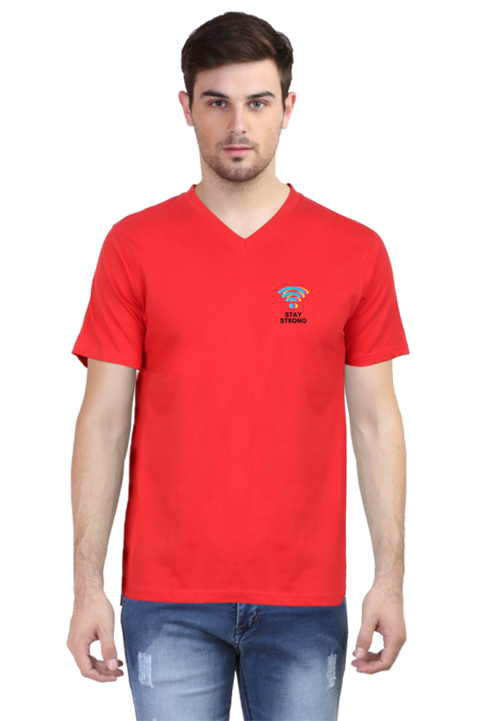 Red Stay Strong V-Neck T-shirt for Men