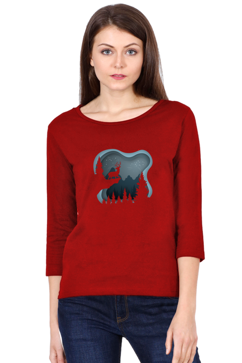 Christmas Special 3/4th Sleeve T-Shirt for Women - Red