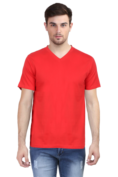 Plain Red V-Neck T-Shirt for Men