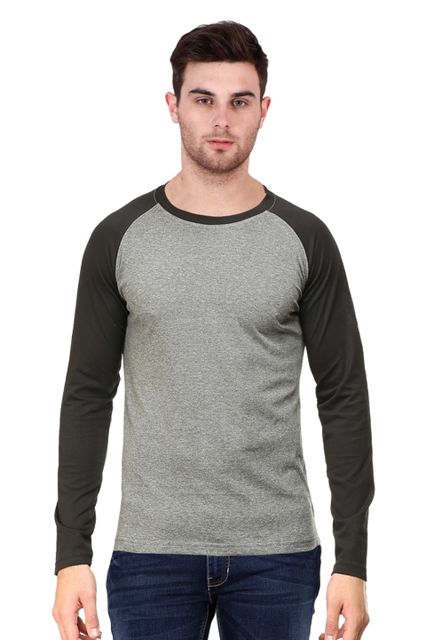 Plain Black Charcoal Melange Raglan T-Shirt for Men