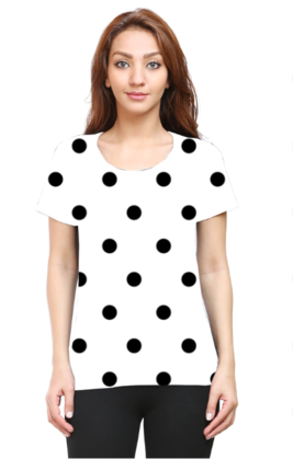 Black Polka Dots All Over Printed T-shirt for Women