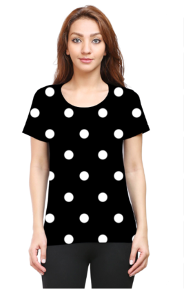 White Polka Dots All Over Printed T-shirt for Women