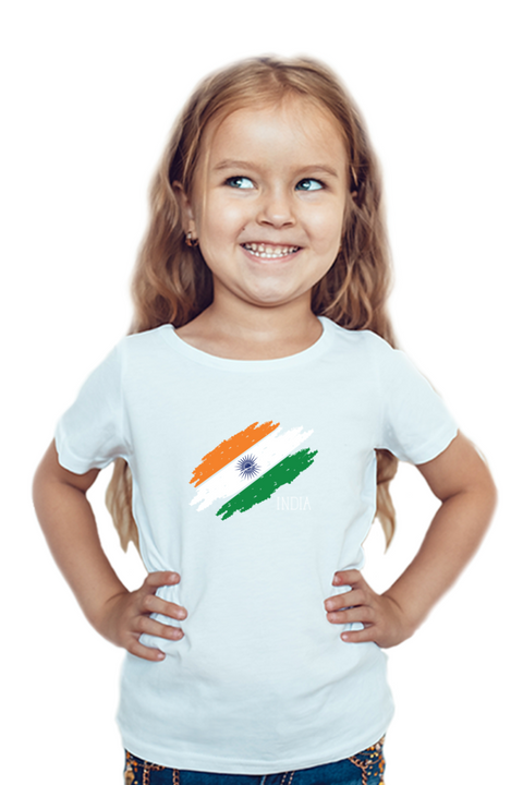 Indian Flag T-Shirt for Girls - White