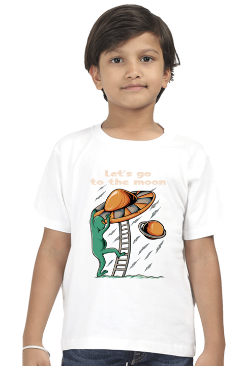 Let's Go to the Moon White T-Shirt for Boys