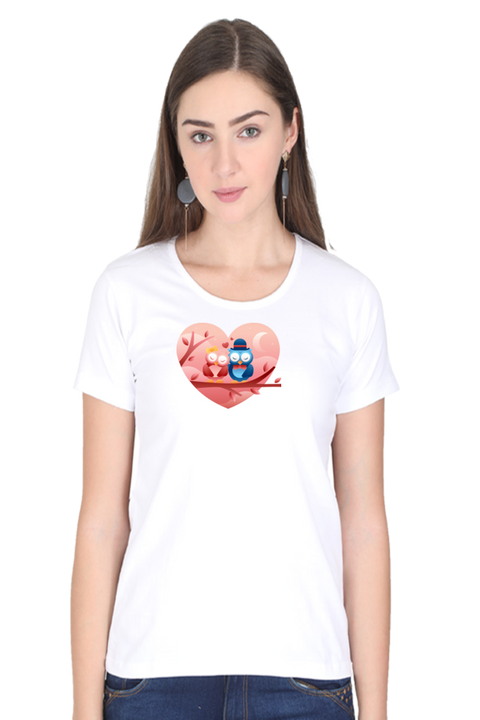 Owls in Love Valentine T-Shirt for Women - White