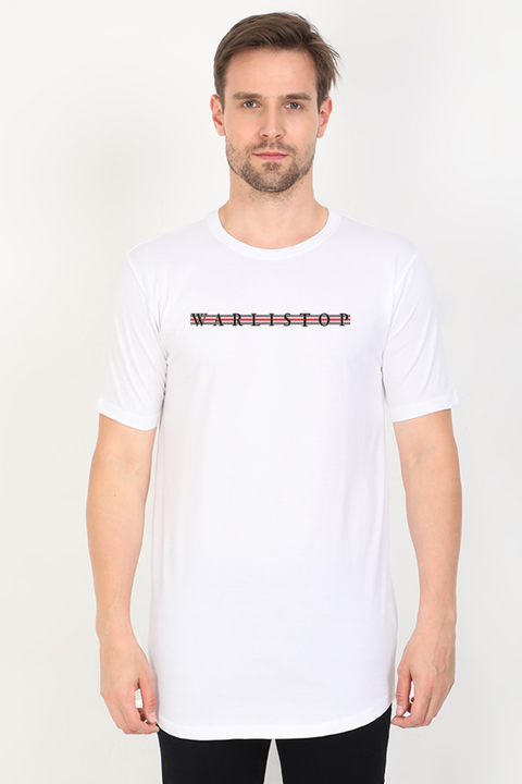 Warlistop White Longline Curved T-shirt for Men
