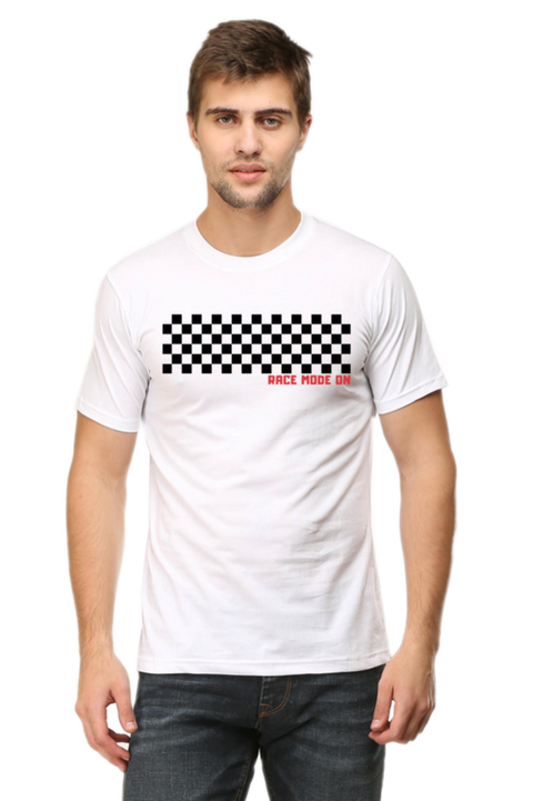 Race Mode On White Sports T-Shirt for Men