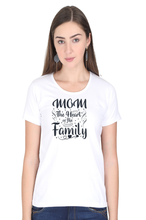 Mom the Heart of the Family White T-Shirt for Women