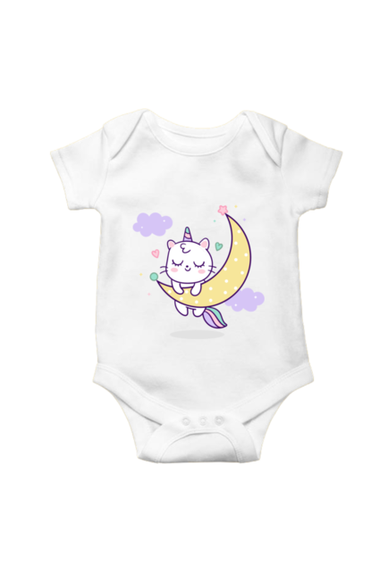 Cat Unicorn on the Moon White Rompers for Baby