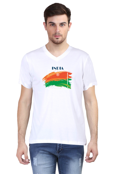 Colours of India V-Neck T-Shirt for Men - White