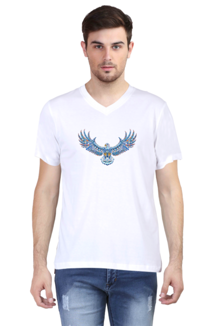 Eagle Spreading Wings White V-Neck T-Shirt for Men