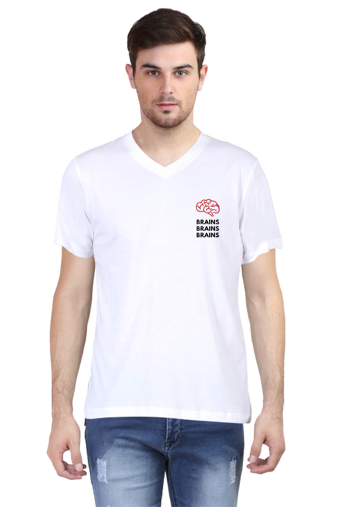 White Brains V-Neck T-shirt for Men