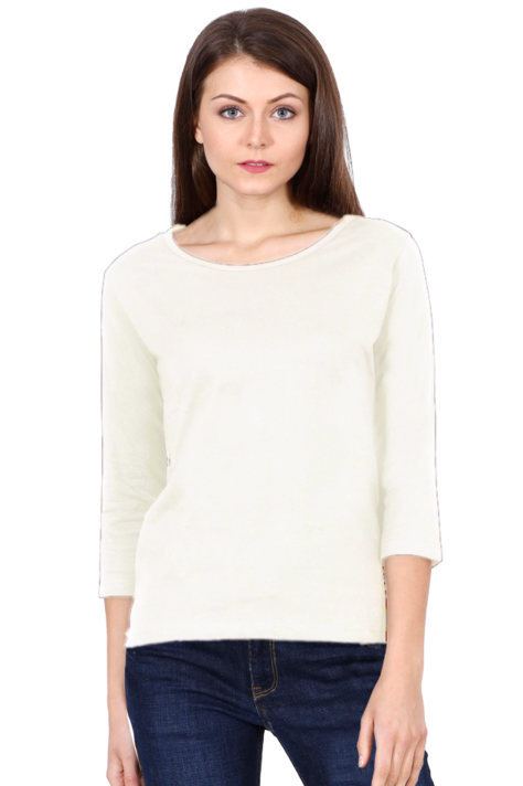 Full Sleeve White Round Neck T-Shirt for Women