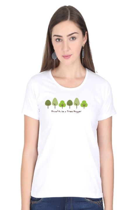 White Nature Inspired Tree Hugger T-Shirt for Women