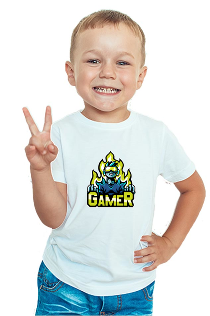 Flashing Gamer White T-Shirt for Boys