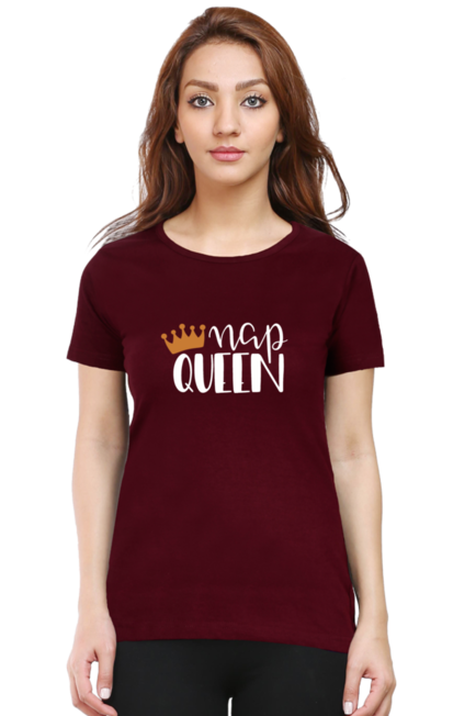 Nap Queen Maroon T-Shirt for Women