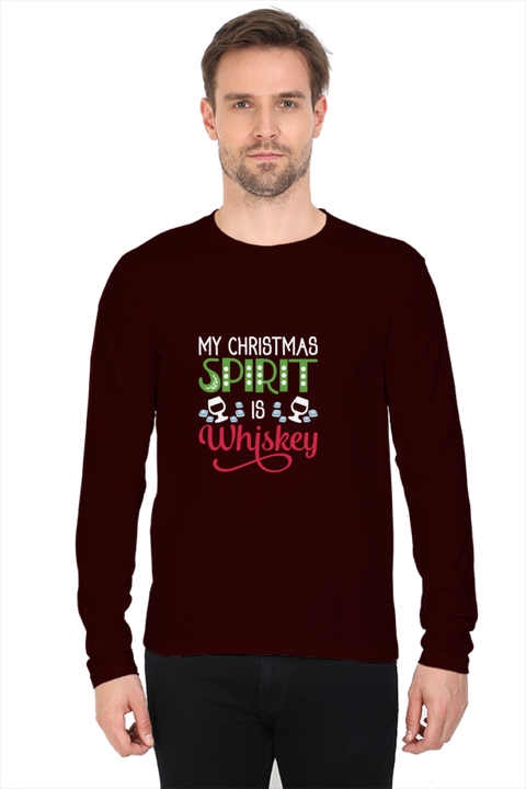 My Christmas Spirit Maroon Full Sleeve T-Shirt for Men