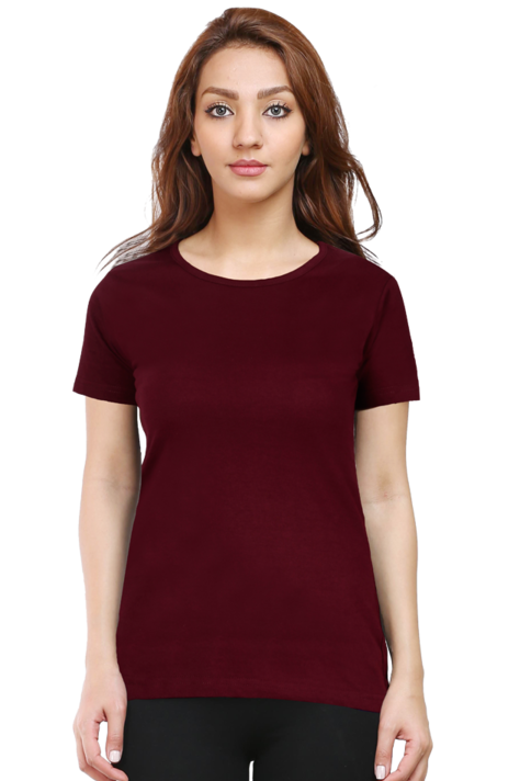Maroon Plain Half Sleeves T-Shirt for Women