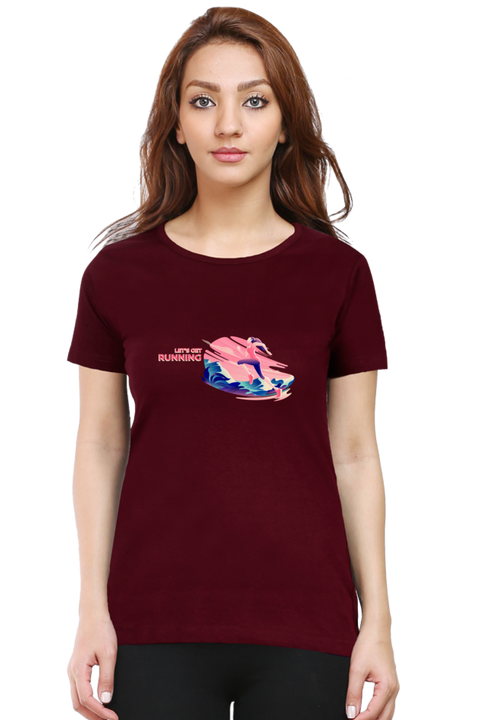 Let's Get Running Maroon T-Shirt for Women