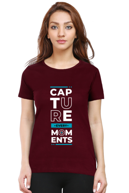 Capture Every Moment Maroon T-Shirt for Women