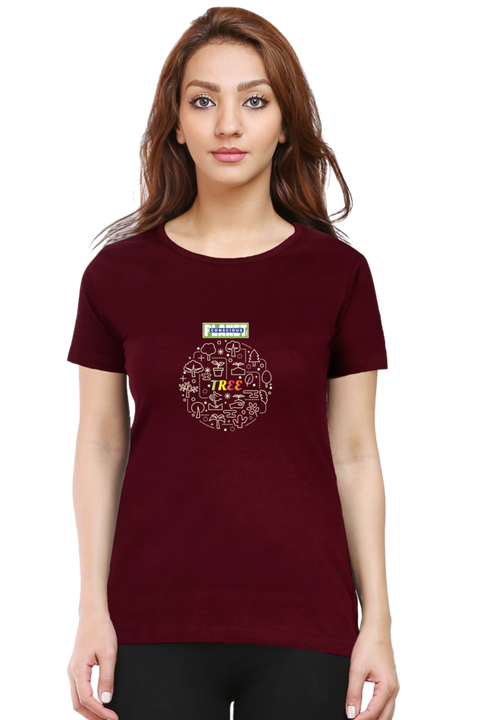 Soil and Tree Cycle T-shirt for Women - Maroon