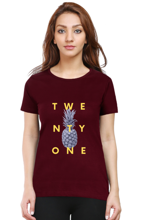Maroon Twenty One Years Old T-Shirt for Women