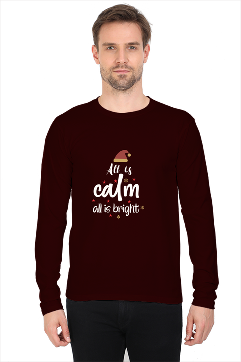 All is Bright Christmas Full Sleeve T-Shirt for Men - Maroon