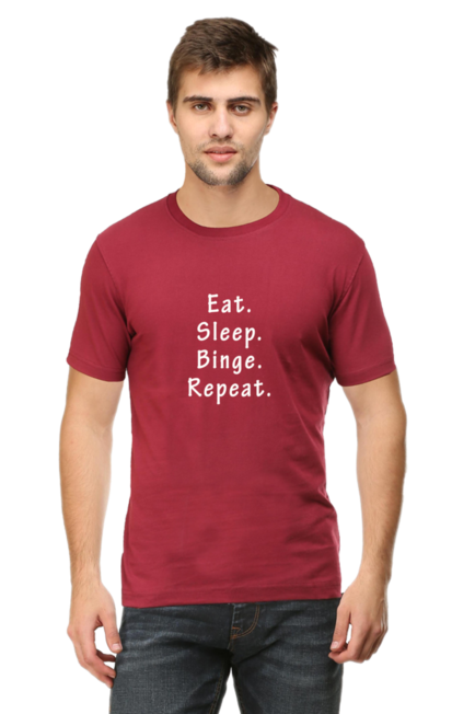 Maroon Eat, Sleep, Binge, Respect T-Shirt for Men