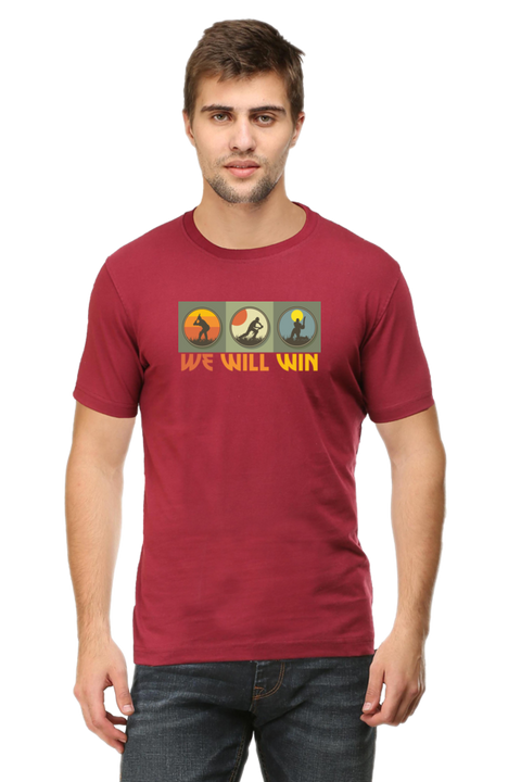 Maroon We Will Win Cricket T-Shirt for Men