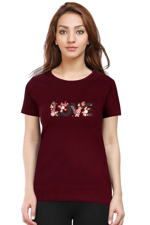 Love on Valentine's Day Maroon T-Shirt for Women
