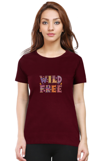 Wild and Free Maroon T-Shirt for Women