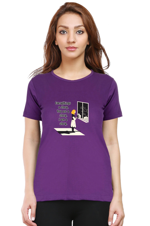 Everything's a Story Purple T-Shirt for Women