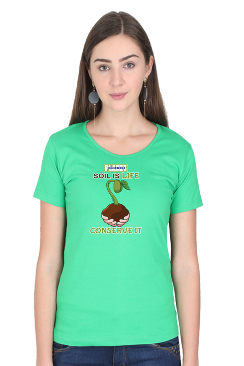 Soil is Life, Conserve It T-shirt for Women - Flag Green