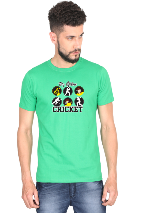 My Lifeline Cricket Light Green T-Shirt for Men